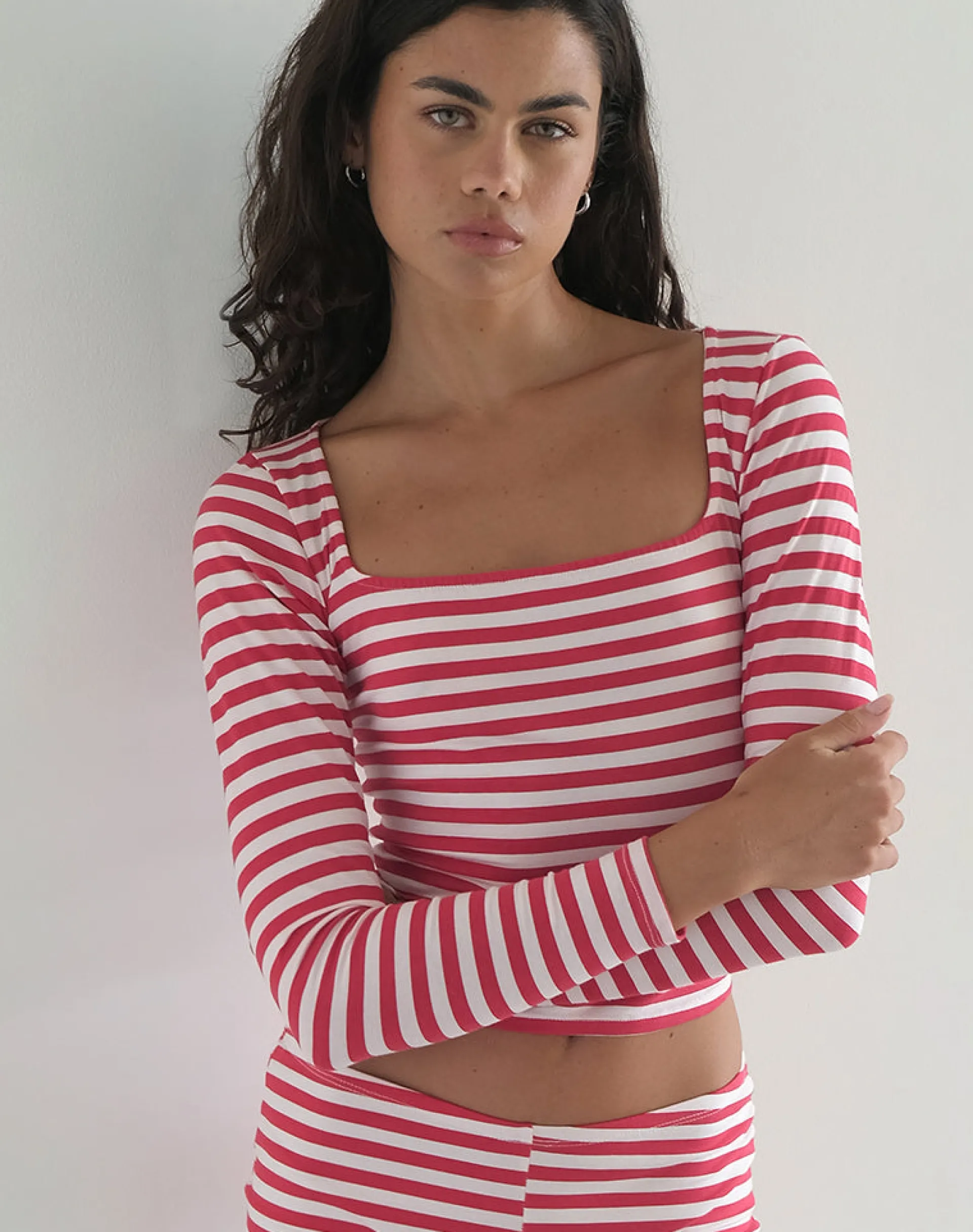 Motel Rocks Basic Tops | Long Sleeve Tops-Biga Long Sleeve Top in Red and White Stripe