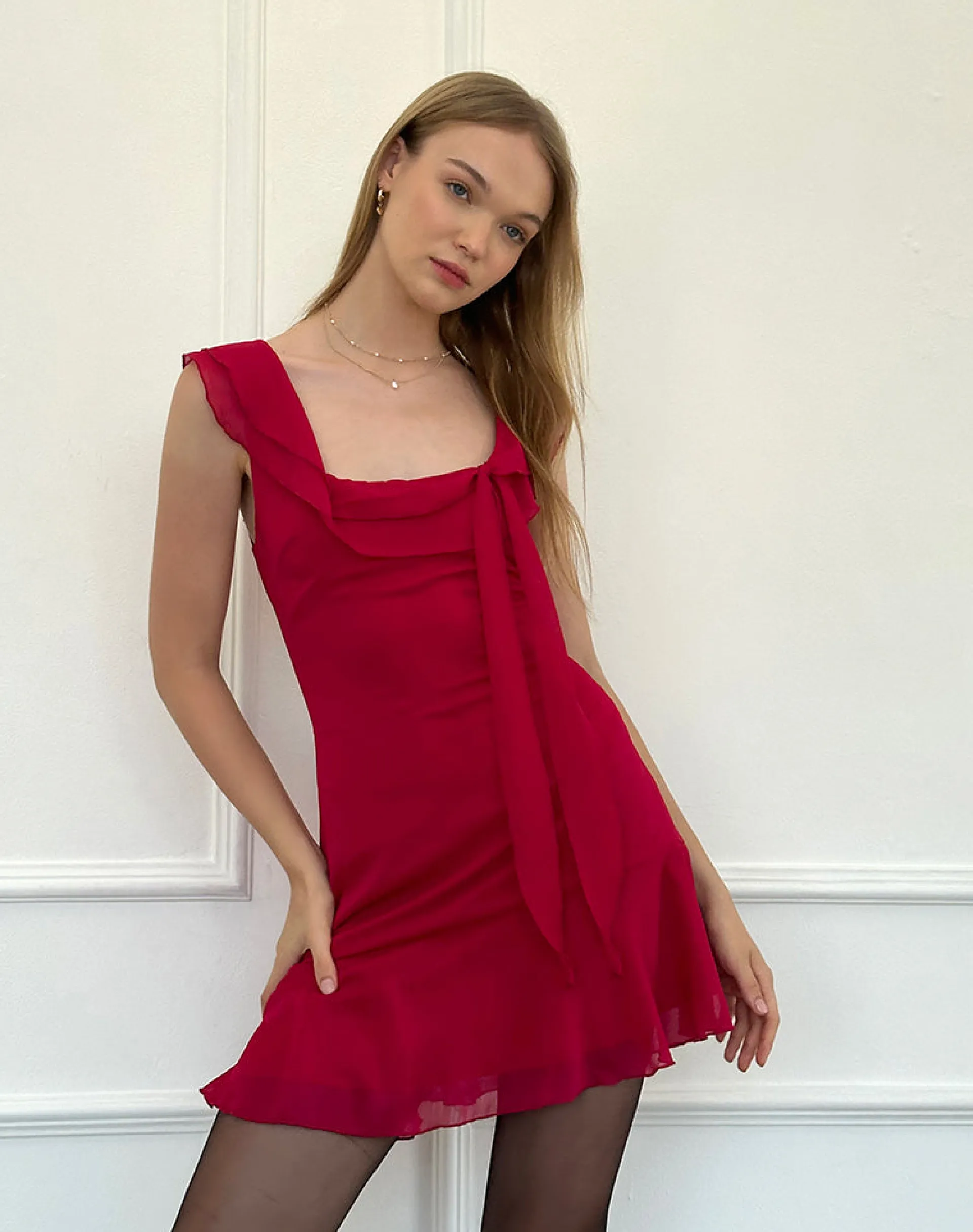Motel Rocks Party Dresses | Mini Dresses-Binita Mini Dress in Chiffon Burgundy ChiffonBurgundy