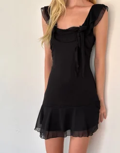 Motel Rocks Little Black Dresses | Party Dresses-Binita Mini Dress in Chiffon Black ChiffonBlack