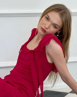 Motel Rocks Party Dresses | Mini Dresses-Binita Mini Dress in Chiffon Burgundy ChiffonBurgundy