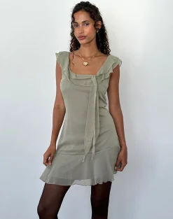 Motel Rocks Bodycon Dresses | Party Dresses-Binita Mini Dress In Chiffon Olive ChiffonOlive