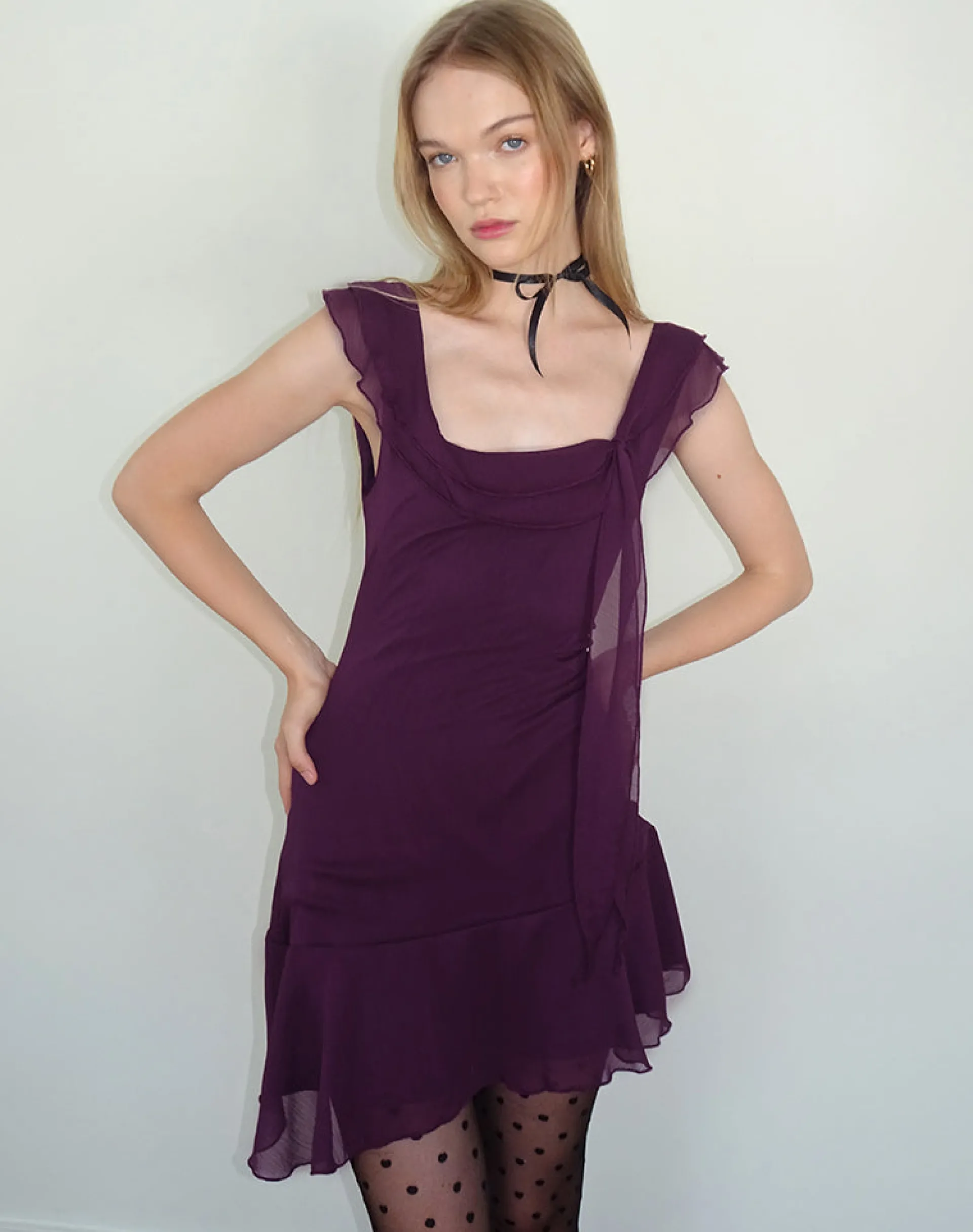Motel Rocks Bodycon Dresses | Party Dresses-Binita Mini Dress In Chiffon Aubergine ChiffonAubergine