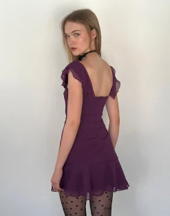 Motel Rocks Bodycon Dresses | Party Dresses-Binita Mini Dress In Chiffon Aubergine ChiffonAubergine