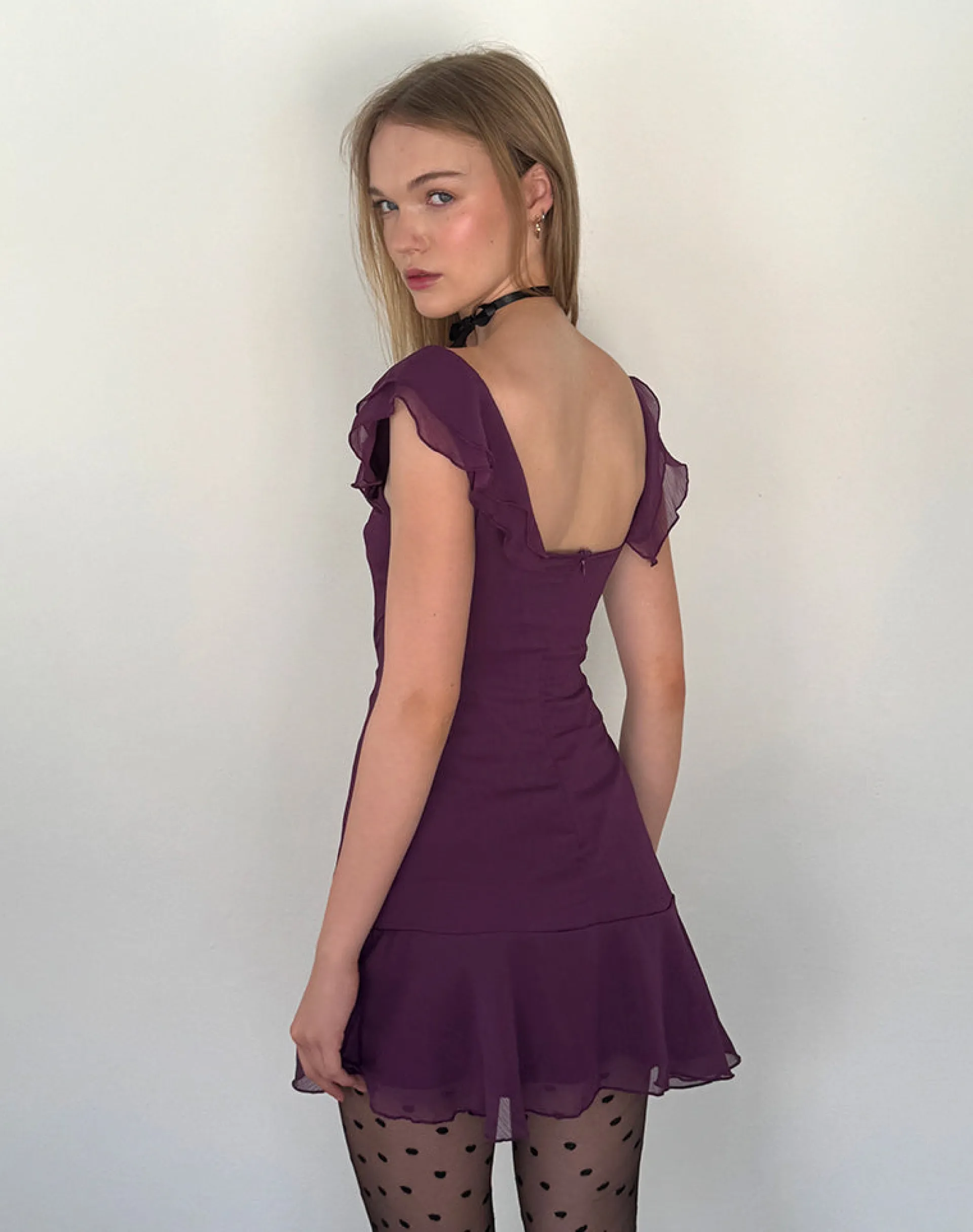 Motel Rocks Bodycon Dresses | Party Dresses-Binita Mini Dress In Chiffon Aubergine ChiffonAubergine