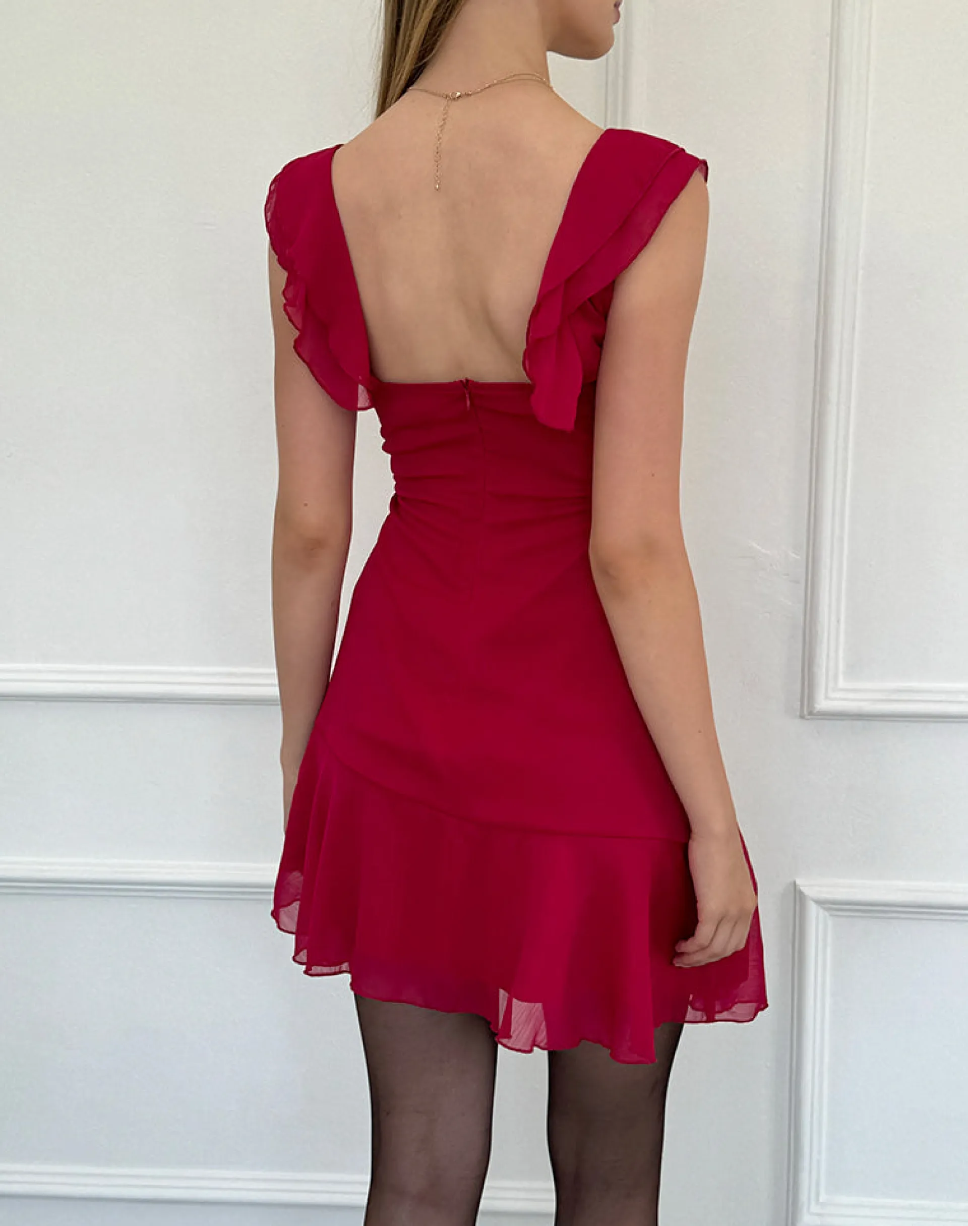 Motel Rocks Party Dresses | Mini Dresses-Binita Mini Dress in Chiffon Burgundy ChiffonBurgundy