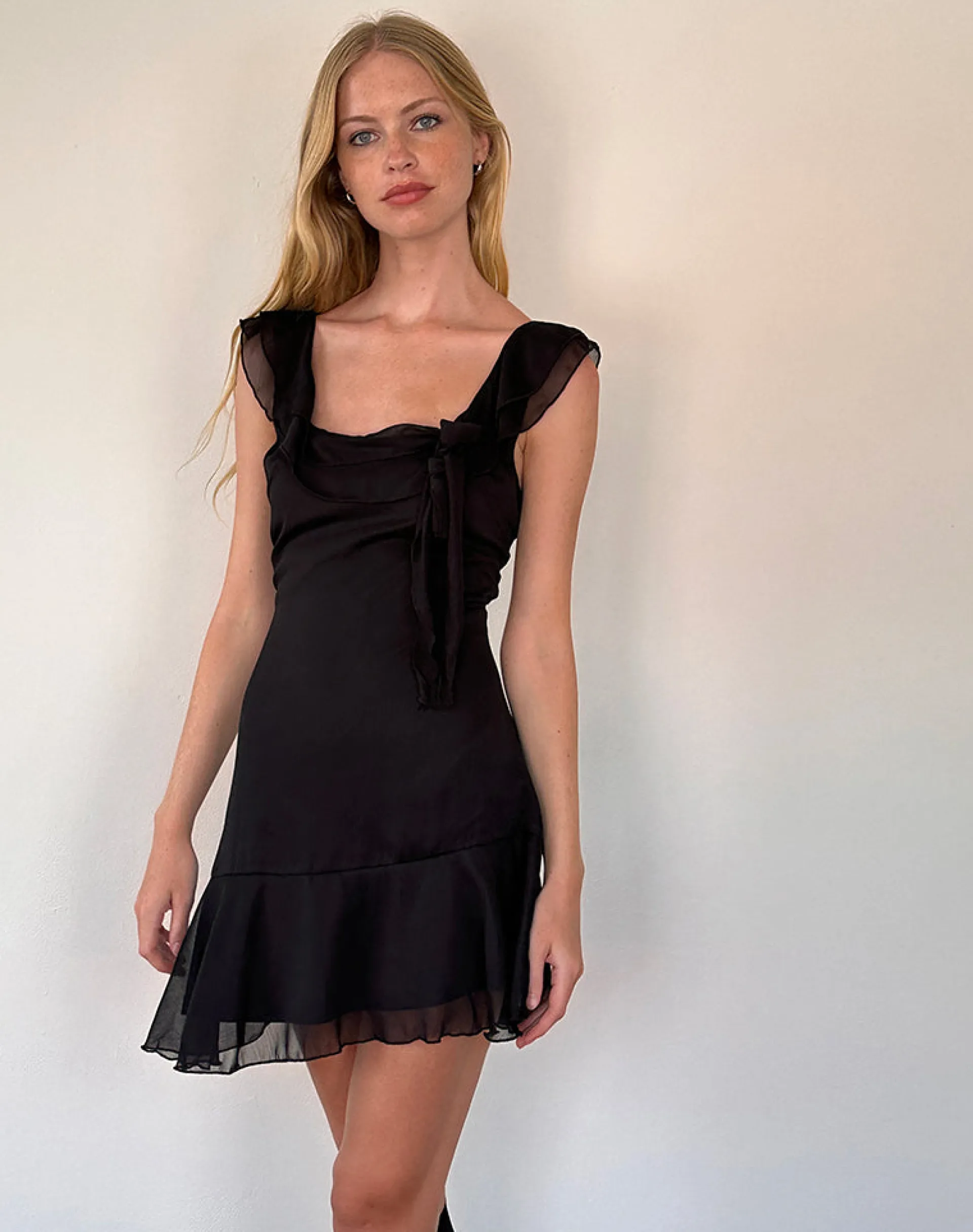 Motel Rocks Little Black Dresses | Party Dresses-Binita Mini Dress in Chiffon Black ChiffonBlack
