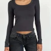 Motel Rocks Basic Tops | Long Sleeve Tops-Binlo Extra Long Sleeve Top in Black Forest BlackForest