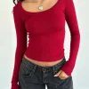 Motel Rocks Basics | Basic Tops-Binlo Extra Long Sleeve Top in Adrenaline Red Rib adrenalinered