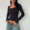 Motel Rocks Basics | Basic Tops-Binlo Extra Long Sleeve Top in Black