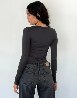 Motel Rocks Basic Tops | Long Sleeve Tops-Binlo Extra Long Sleeve Top in Black Forest BlackForest