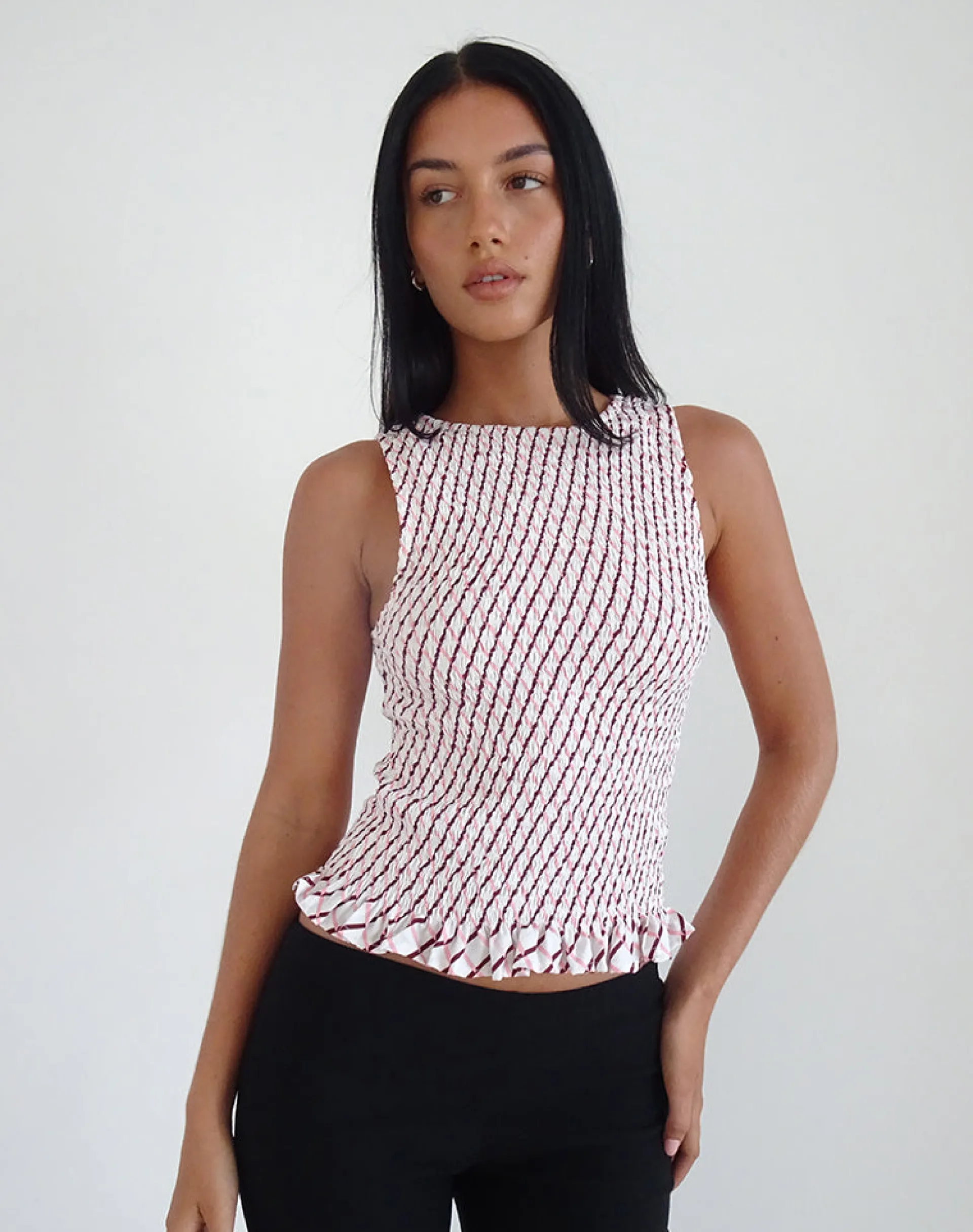 Motel Rocks Vest Tops | Printed Tops-Birita Shirred Tank Top in Geometric Tile GeometricTile