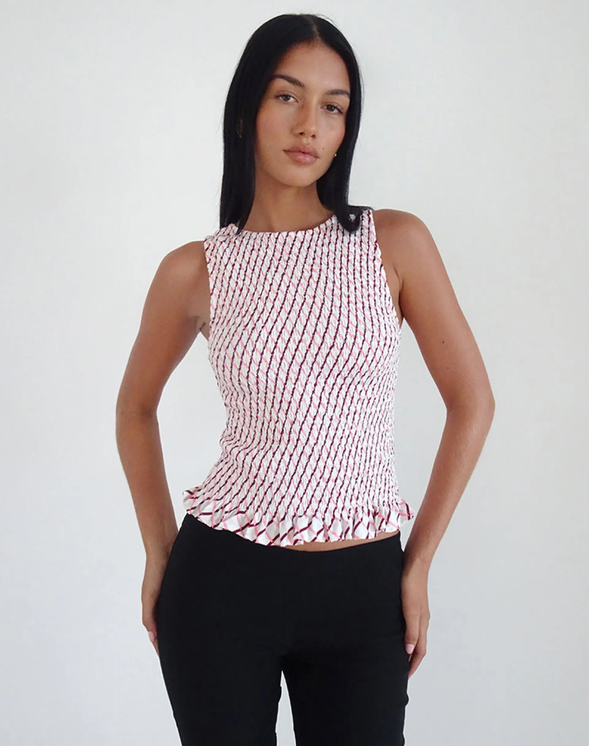 Motel Rocks Vest Tops | Printed Tops-Birita Shirred Tank Top in Geometric Tile GeometricTile