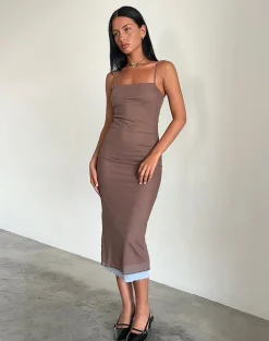 Motel Rocks Bodycon Dresses | Midi Dresses-Bisilk Midi Dress in Mesh Brown with Light Blue