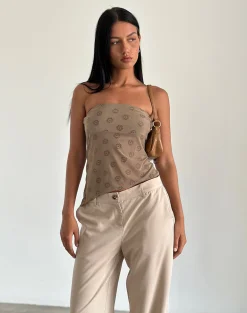 Motel Rocks Bandeau Tops-Bistara Top in Daisy Flock Light Brown
