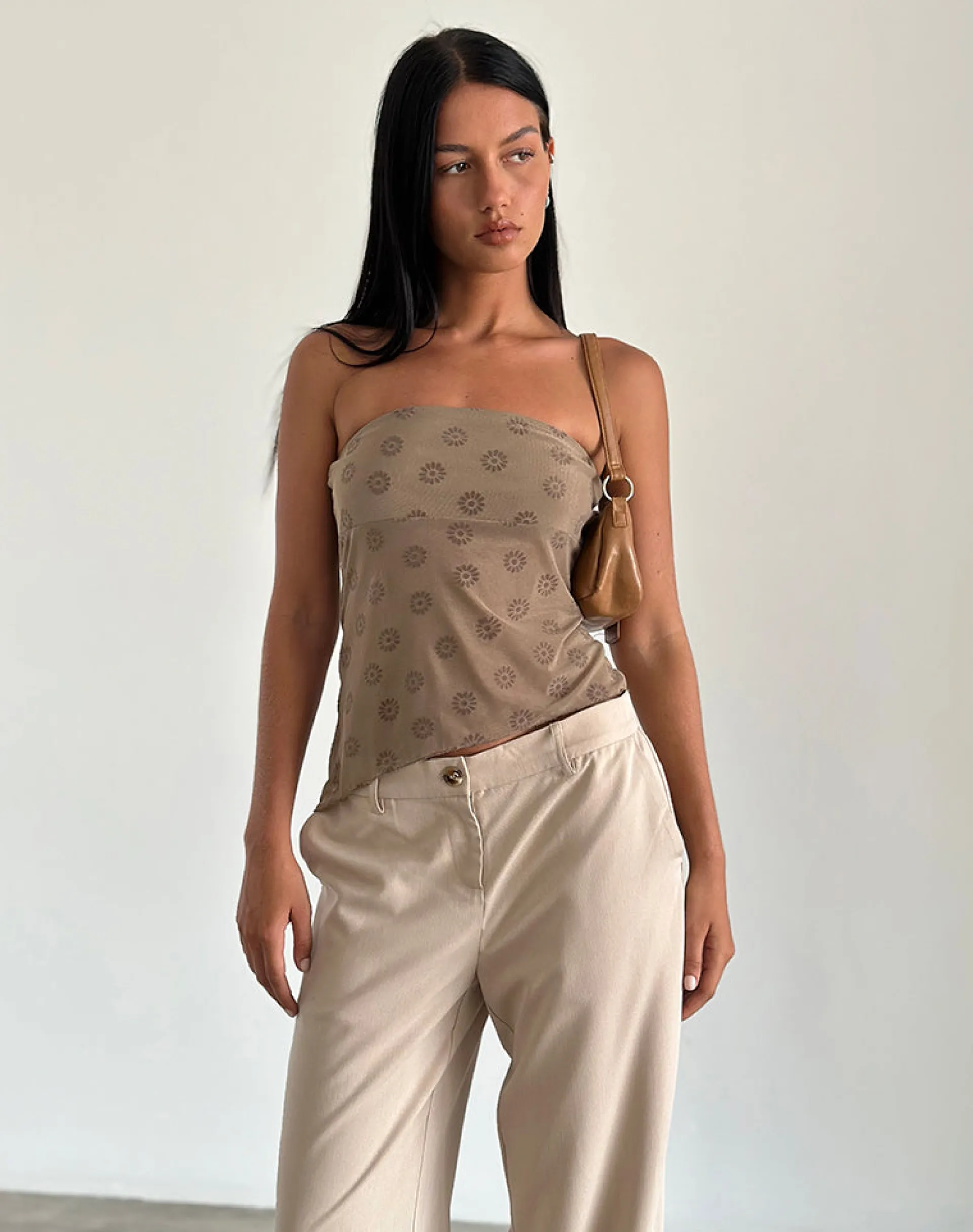 Motel Rocks Bandeau Tops-Bistara Top in Daisy Flock Light Brown