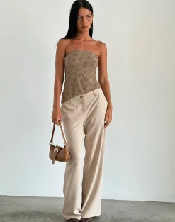 Motel Rocks Bandeau Tops-Bistara Top in Daisy Flock Light Brown