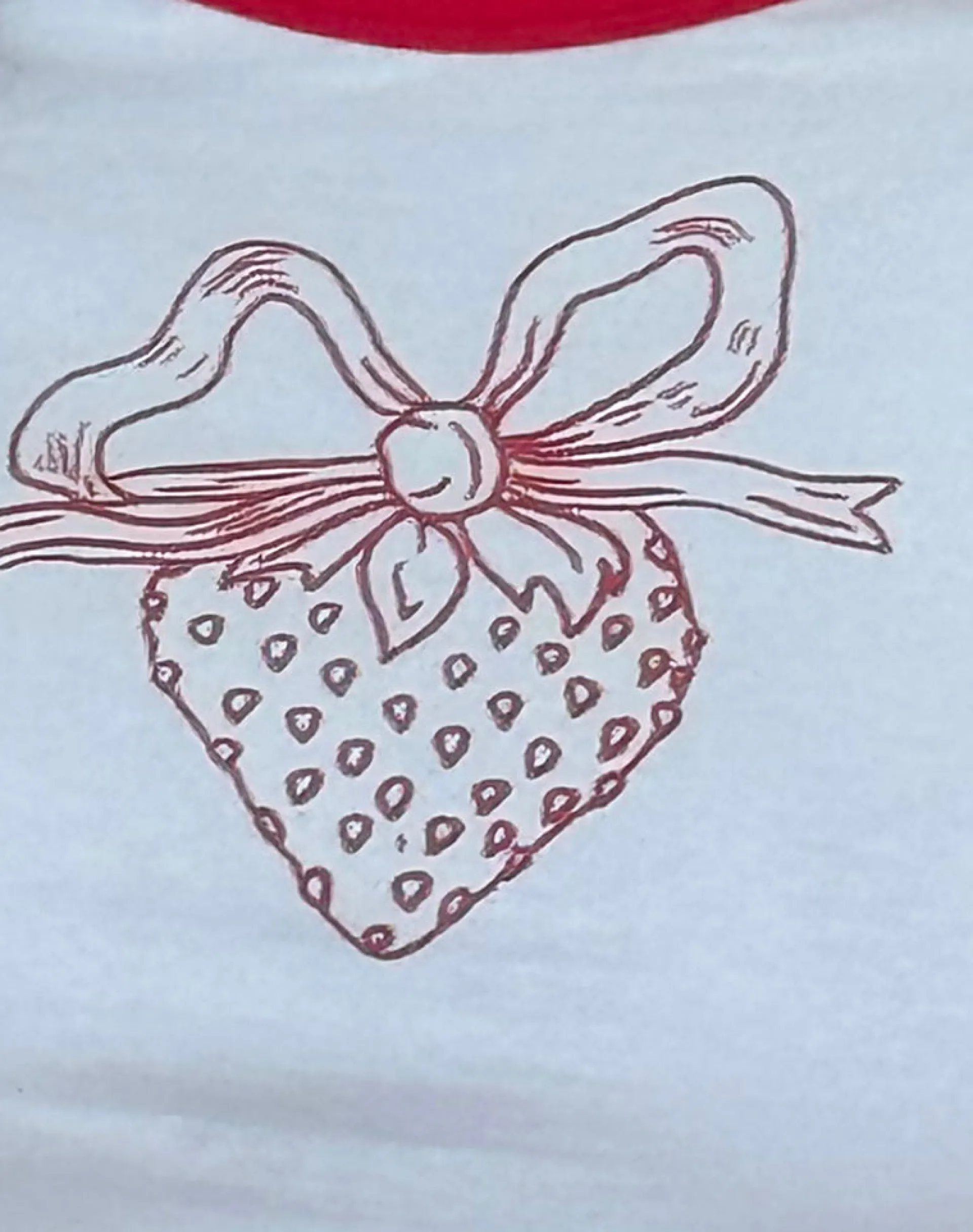 Motel Rocks Basic Tops | Printed Tops-Bitha Top in Powder Blue with Adrenaline Red Binding and Strawberry Bow Print PowderBluewithAdrenalineRedandStrawberryBow