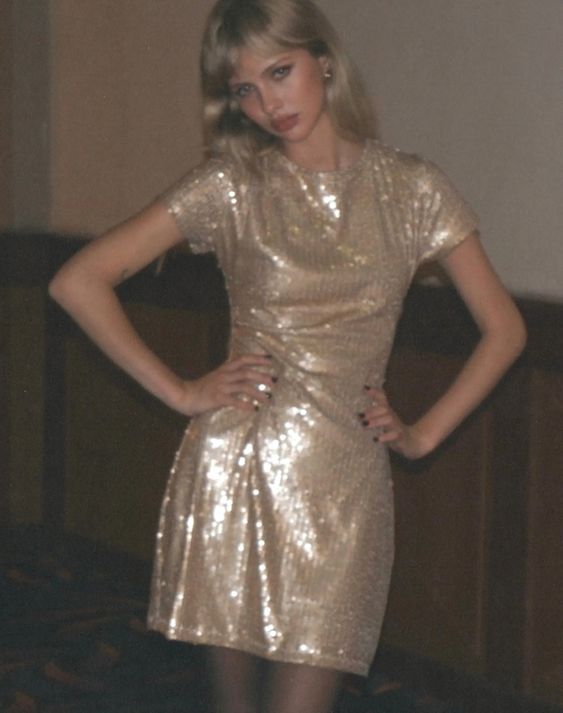 Motel Rocks Bodycon Dresses | Party Dresses-Blythe Mini Dress in Gold Sequin