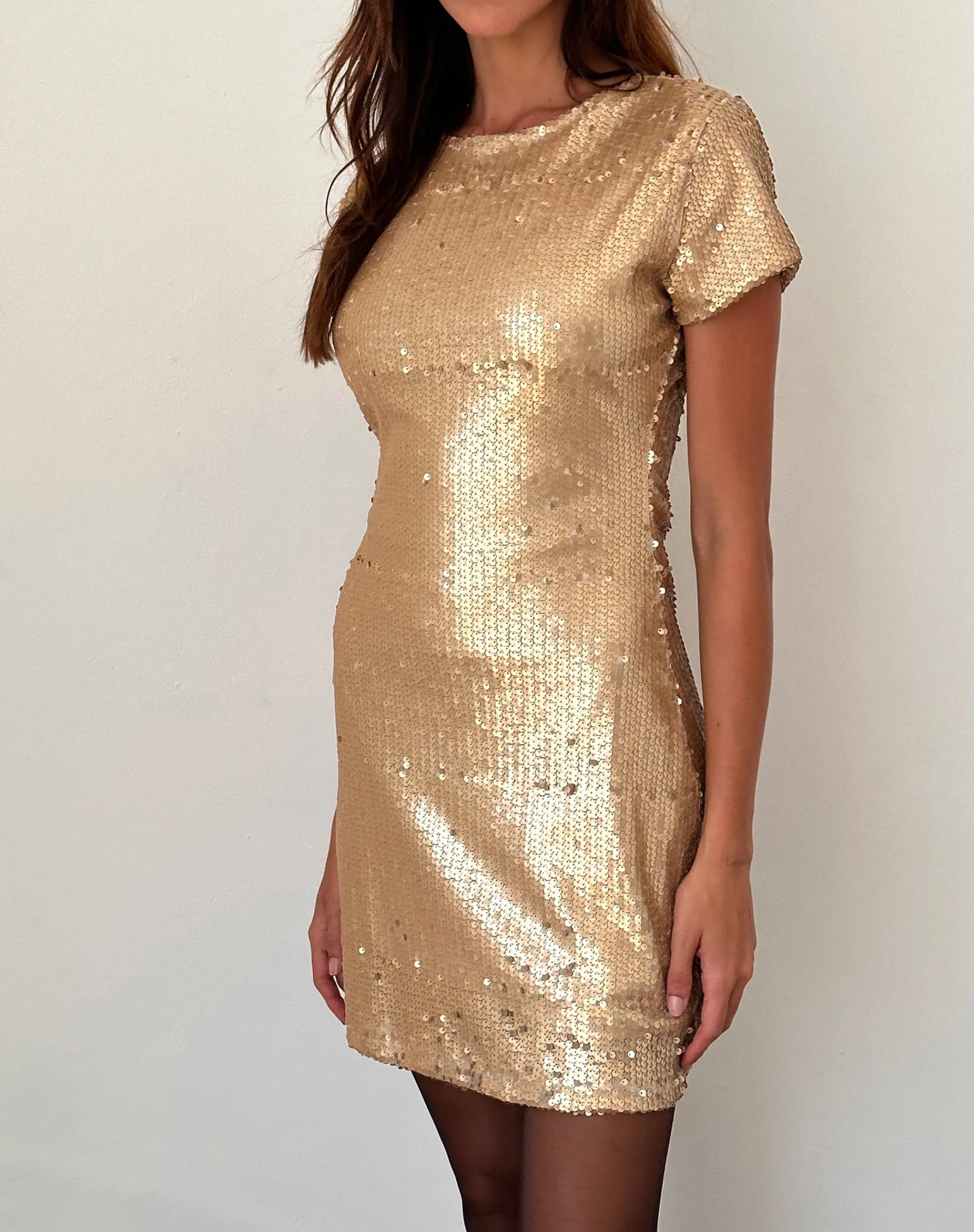 Motel Rocks Bodycon Dresses | Party Dresses-Blythe Mini Dress in Gold Sequin