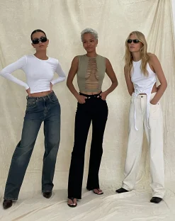 Motel Rocks Basic Tops | Long Sleeve Tops-Bon Long Sleeve Top in Lycra White LycraWhite