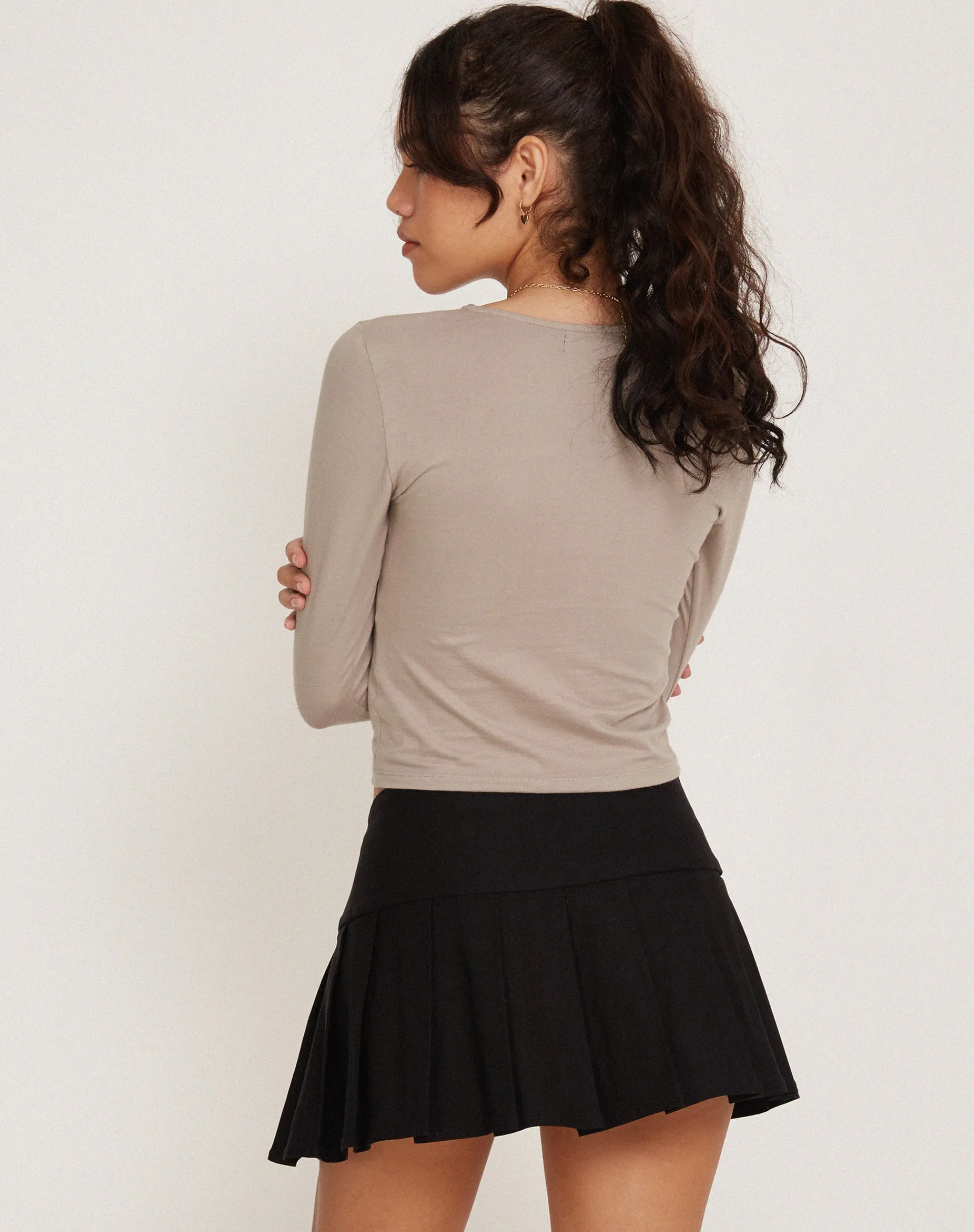 Motel Rocks Basic Tops | Printed Tops-Bonja Long Sleeve Crop Top in Dove Grey Heart DoveGreyHeart