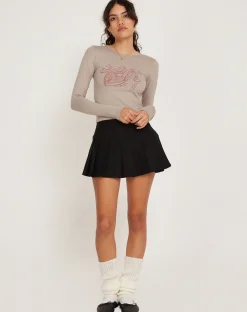 Motel Rocks Basic Tops | Printed Tops-Bonja Long Sleeve Crop Top in Dove Grey Heart DoveGreyHeart