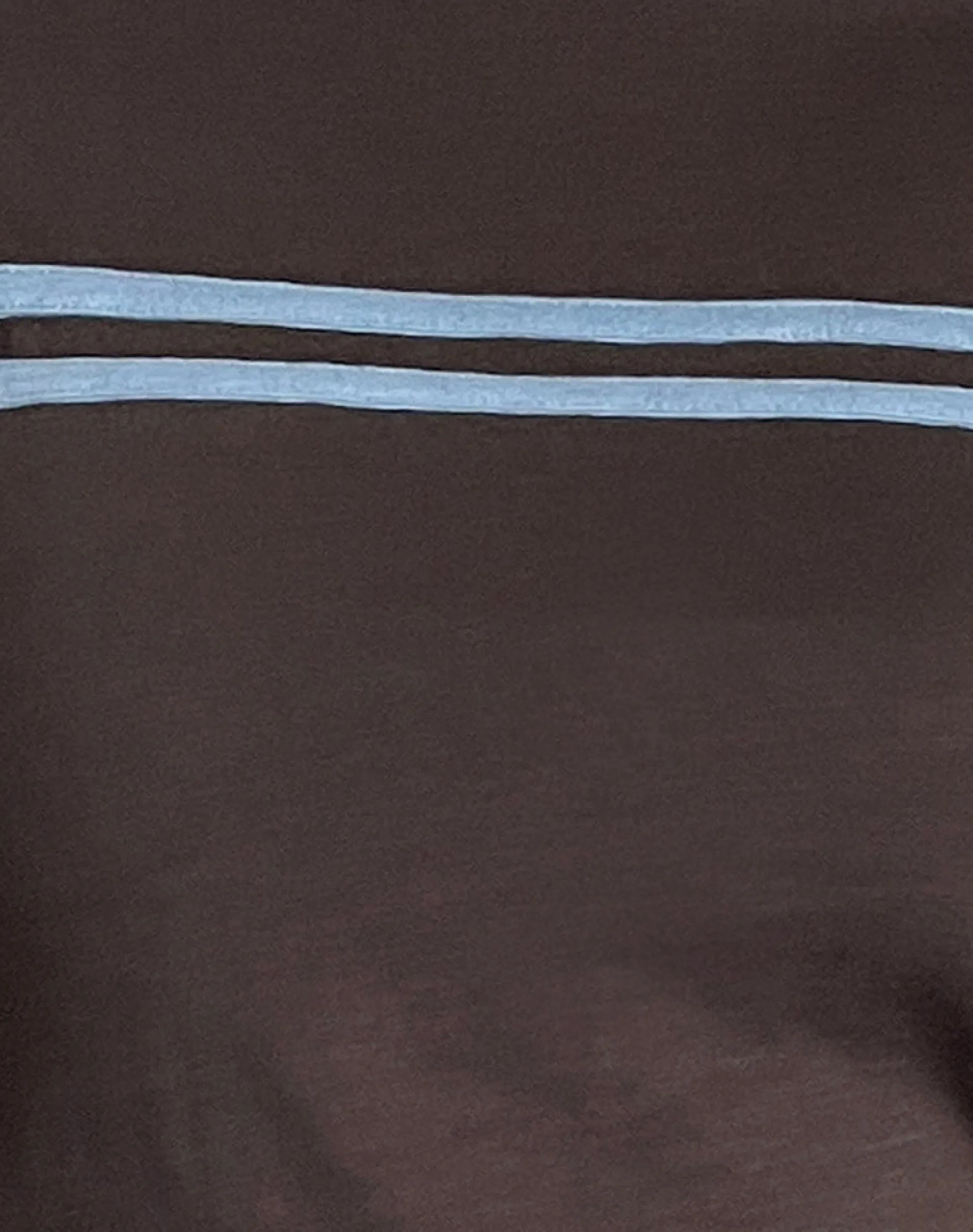Motel Rocks Long Sleeve Tops-Bonjita Long Sleeve Top in Chocolate Brown with Ash Blue Two Stripe Binding