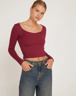 Motel Rocks Basics | Long Sleeve Tops-Bonlo Long Sleeve Top in Plum