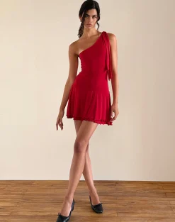 Motel Rocks Party Dresses | Mini Dresses-Boone One Shoulder Mini Dress in Slinky Red