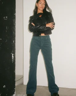 Motel Rocks Jeans | Flared Jeans-Bootleg Jeans in Cord Forest Green CordForestGreen