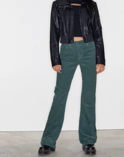 Motel Rocks Jeans | Flared Jeans-Bootleg Jeans in Cord Forest Green CordForestGreen