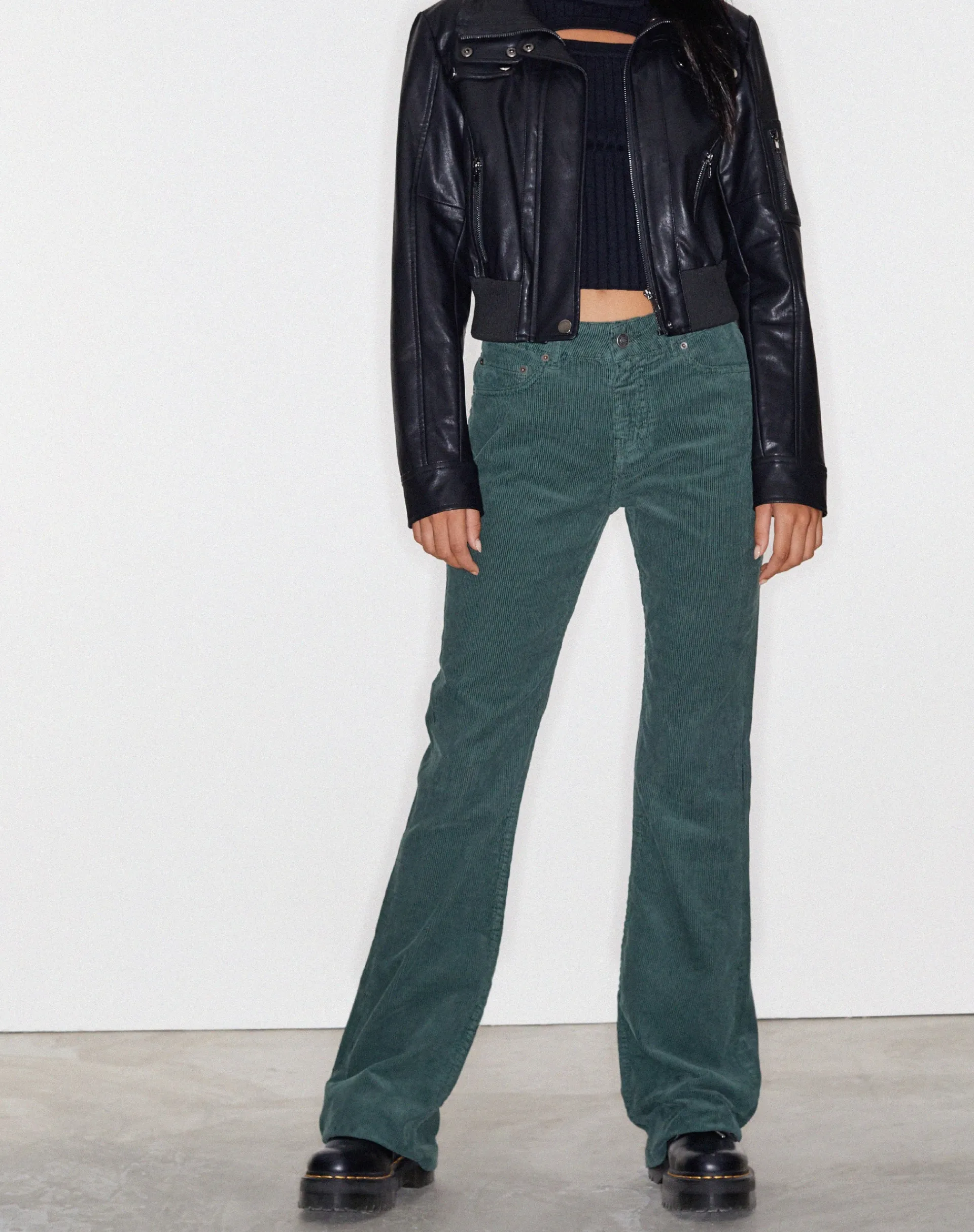 Motel Rocks Jeans | Flared Jeans-Bootleg Jeans in Cord Forest Green CordForestGreen