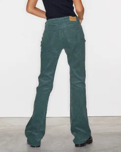 Motel Rocks Jeans | Flared Jeans-Bootleg Jeans in Cord Forest Green CordForestGreen