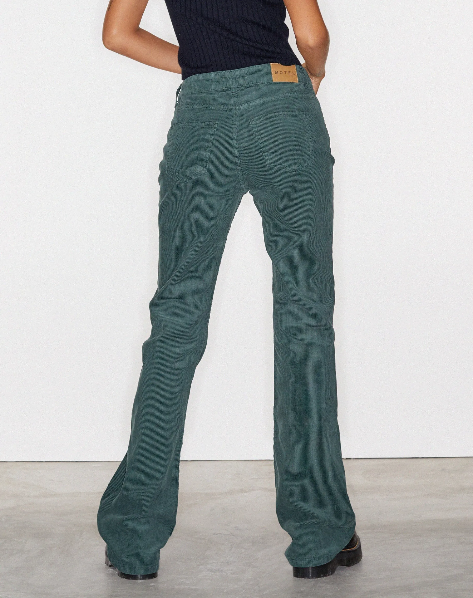 Motel Rocks Jeans | Flared Jeans-Bootleg Jeans in Cord Forest Green CordForestGreen