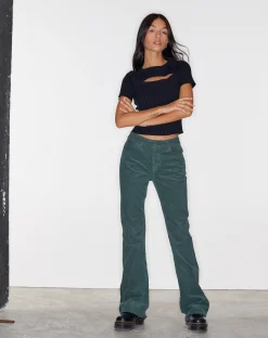 Motel Rocks Jeans | Flared Jeans-Bootleg Jeans in Cord Forest Green CordForestGreen
