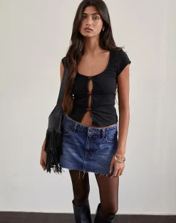 Motel Rocks Going Out Tops-Boska Top in Black with Red Rose