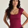 Motel Rocks Basics | Basic Tops-Bovillo Cap Sleeve Top in Burgundy