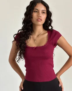 Motel Rocks Basics | Basic Tops-Bovillo Cap Sleeve Top in Burgundy