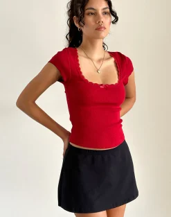 Motel Rocks Basics | Basic Tops-Bovillo Cap Sleeve Top in Adrenaline Red AdrenalineRed