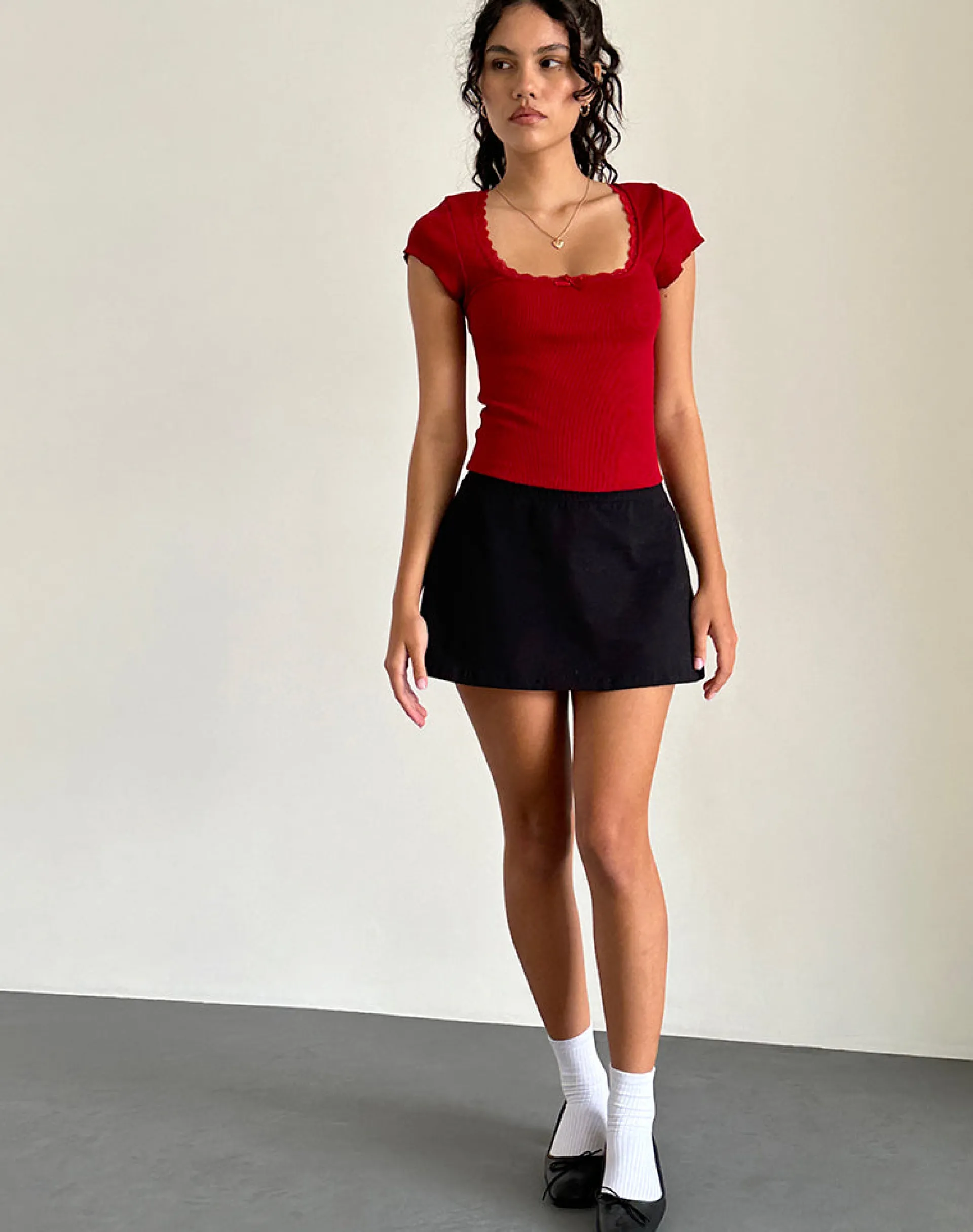Motel Rocks Basics | Basic Tops-Bovillo Cap Sleeve Top in Adrenaline Red AdrenalineRed