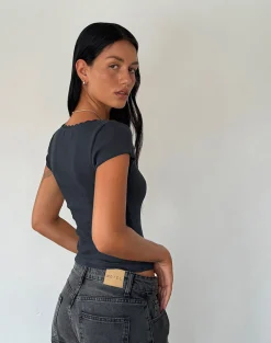 Motel Rocks Basics | Basic Tops-Bovillo Cap Sleeve Top in Ocean Storm Ribbed Jersey OceanStormRibbedJersey