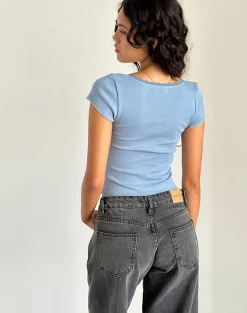 Motel Rocks Basic Tops-Bovillo Cap Sleeve Top in Nantucket Blue NantucketBlue
