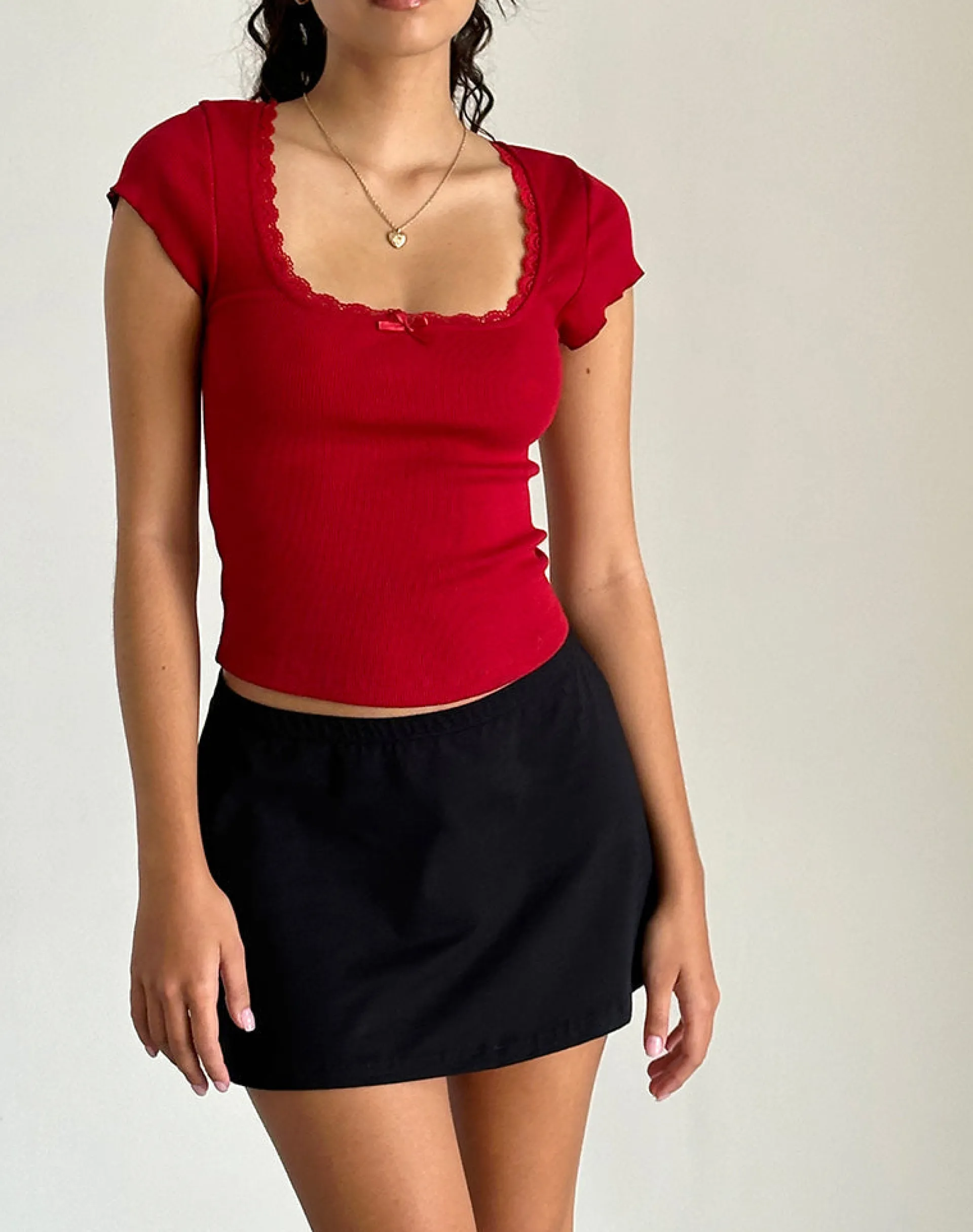 Motel Rocks Basics | Basic Tops-Bovillo Cap Sleeve Top in Adrenaline Red AdrenalineRed