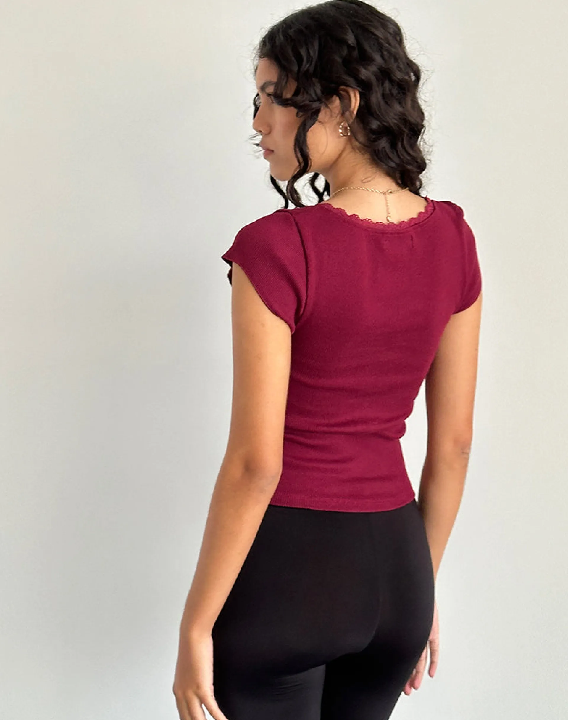 Motel Rocks Basics | Basic Tops-Bovillo Cap Sleeve Top in Burgundy