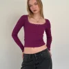 Motel Rocks Basics | Basic Tops-Bovita Long Sleeve Ribbed Top in berry