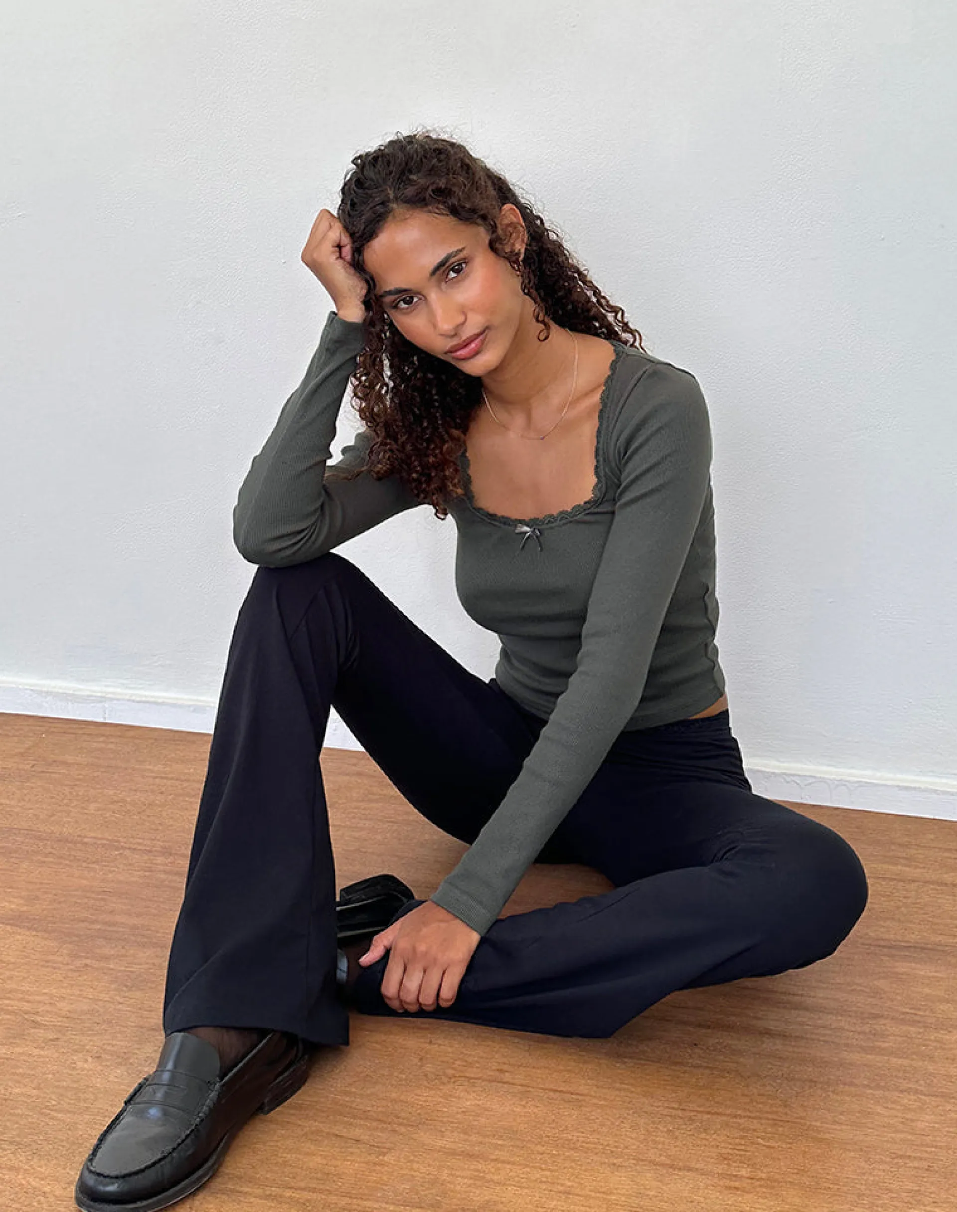 Motel Rocks Basics | Basic Tops-Bovita Long Sleeve Ribbed Top in Beluga Grey belugagrey