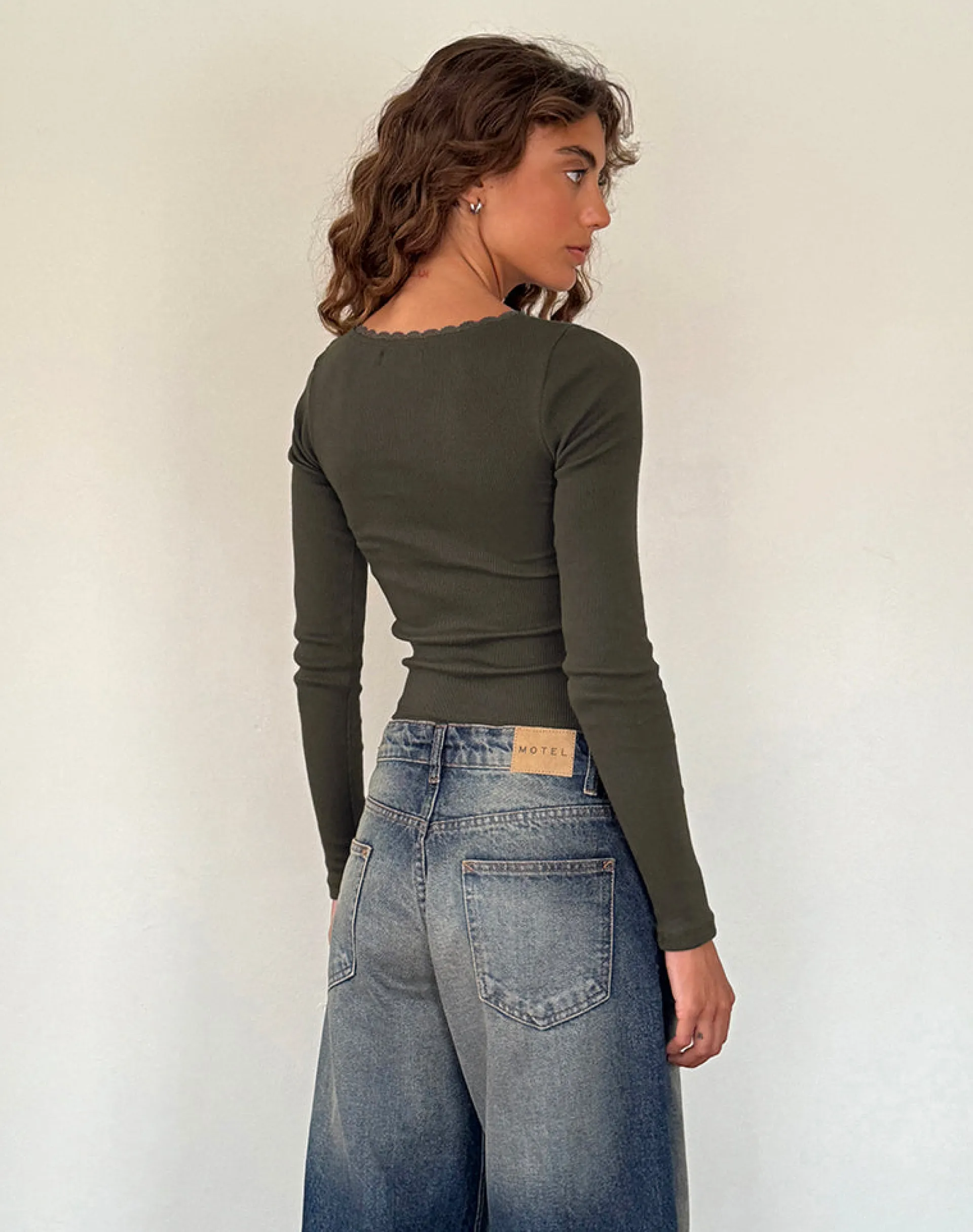 Motel Rocks Basics | Basic Tops-Bovita Long Sleeve Ribbed Top in Olive