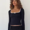 Motel Rocks Basics | Basic Tops-Bovita Long Sleeve Top in Black with Off White Trim BlackwithOffWhiteTrim
