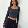 Motel Rocks Basic Tops | Long Sleeve Tops-Bovita Long Sleeve Top in Ocean Storm OceanStorm
