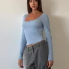 Motel Rocks Basics | Basic Tops-Bovita Long Sleeve Top in Nantucket Blue NantucketBlue